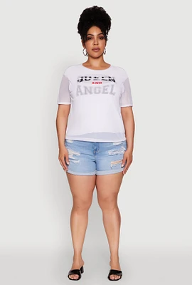 Womens Plus Size Queen and Angel Mesh Top, White, Size 4X