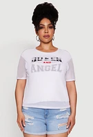 Womens Plus Size Queen and Angel Mesh Top, White, Size 4X