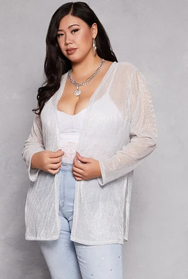 Womens Plus Size Lurex Side Slit Duster, White, Size 2X