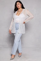 Womens Plus Size Lurex Side Slit Duster, White, Size 2X