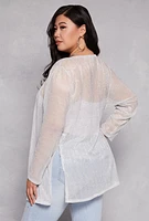 Womens Plus Size Lurex Side Slit Duster, White, Size 2X