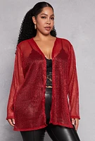 Womens Plus Lurex Side Slit Duster, 1X