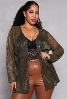 Womens Plus Size Lurex Side Slit Duster, Yellow, Size 3X