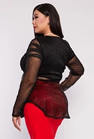 Womens Plus Lurex Plisse Peplum Blouse,