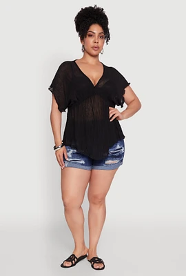 Womens Plus Dolman Sleeve Lettuce Edge Blouse, 2X