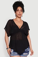 Womens Plus Dolman Sleeve Lettuce Edge Blouse, 2X