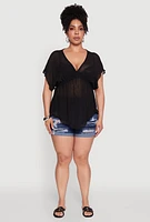 Womens Plus Dolman Sleeve Lettuce Edge Blouse, 2X