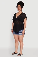 Womens Plus Dolman Sleeve Lettuce Edge Blouse, 2X