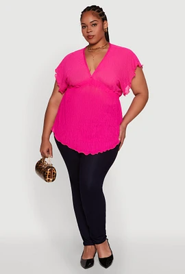 Womens Plus Size Dolman Sleeve Lettuce Edge Blouse, Pink, Size 2X