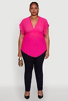 Womens Plus Size Dolman Sleeve Lettuce Edge Blouse, Pink, Size 2X