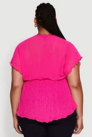Womens Plus Size Dolman Sleeve Lettuce Edge Blouse, Pink, Size 2X