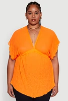 Womens Plus Dolman Sleeve Lettuce Edge Blouse,