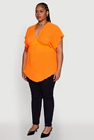 Womens Plus Dolman Sleeve Lettuce Edge Blouse,