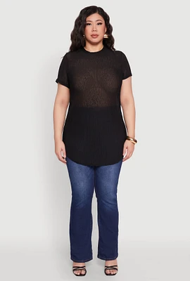 Womens Plus Sheer Short Sleeve Tunic Top,