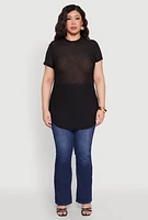 Womens Plus Sheer Short Sleeve Tunic Top,