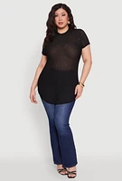 Womens Plus Sheer Short Sleeve Tunic Top,