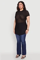 Womens Plus Sheer Short Sleeve Tunic Top,
