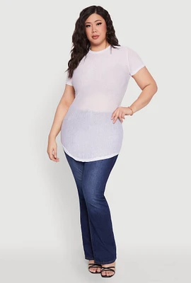 Womens Plus Size Sheer Short Sleeve Tunic Top, White, Size 3X