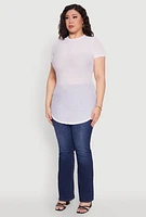 Womens Plus Size Sheer Short Sleeve Tunic Top, White, Size 3X