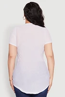 Womens Plus Size Sheer Short Sleeve Tunic Top, White, Size 3X