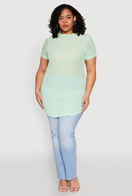 Womens Plus Sheer Short Sleeve Tunic Top,