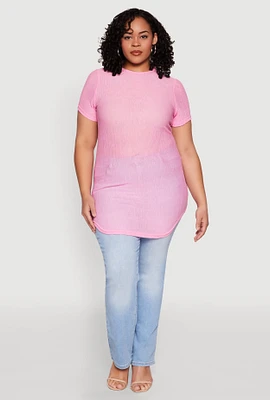 Womens Plus Sheer Short Sleeve Tunic Top,