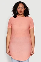 Womens Plus Sheer Short Sleeve Tunic Top,