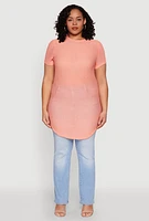 Womens Plus Sheer Short Sleeve Tunic Top,