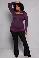 Womens Plus Size Button Detail Cut Out Top, Purple, Size 4X