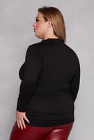 Womens Plus Soft Knit Ruched Mock Neck Top,