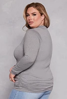Womens Plus Size Soft Knit Ruched Mock Neck Top, Grey, Size 1X