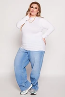 Womens Plus Size Soft Knit Ruched Mock Neck Top, White, Size 3X