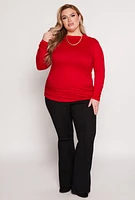 Womens Plus Size Soft Knit Ruched Mock Neck Top, Red, Size 1X