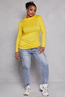 Womens Plus Size Soft Knit Ruched Mock Neck Top, Yellow, Size 1X