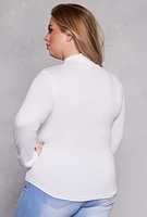 Womens Plus Size Caged Keyhole Long Sleeve Top, White, Size 4X