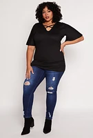 Womens Plus Size Criss Cross V Neck Flutter Sleeve Top, Black, Size 4X