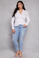 Womens Plus Size Ruched Button Front Shirt, White, Size 4X