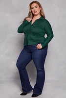 Womens Plus Ruched Button Front Shirt,