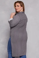 Womens Plus Size Tie Button Front Tunic Top, Grey, Size 3X