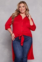 Womens Plus Size Tie Button Front Tunic Top, Red, Size 3X