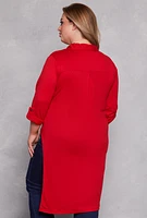 Womens Plus Size Tie Button Front Tunic Top, Red, Size 3X