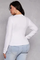 Womens Plus Size Cut Out Zip Front Top, White, Size 2X