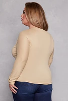 Womens Plus Size Cut Out Zip Front Top, Beige, Size 4X
