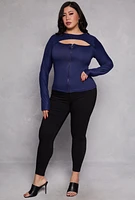 Womens Plus Cut Out Zip Front Top,