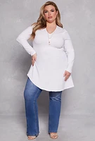 Womens Plus Size Asymmetrical Tunic Top with Necklace, White, Size 2X