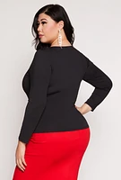 Womens Plus V Neck Long Sleeve Top, 2X