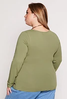 Womens Plus V Neck Long Sleeve Top, 4X