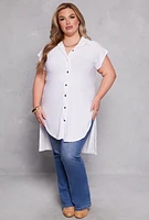 Womens Plus Size Tie Front Button Front Shirt, White, Size 1X