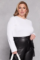 Womens Plus Size Crew Neck Long Sleeve Top, White, Size 4X