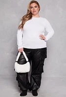 Womens Plus Size Crew Neck Long Sleeve Top, White, Size 4X